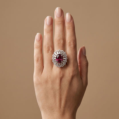 18K 6.23ct Oval Copper Bearing Tourmaline 3.19cttw White Diamonds Ring
