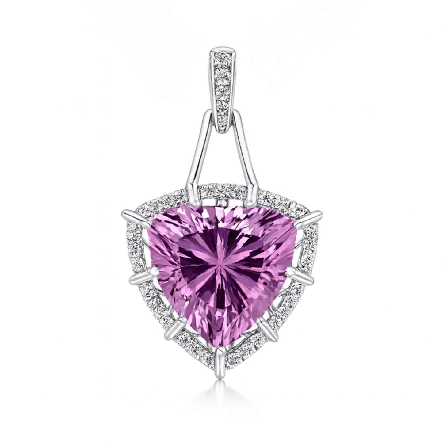 14K 8.07ct Trilliant Kunzite 0.19cttw VS White Diamonds Pendant