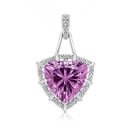 14K 8.07ct Trilliant Kunzite 0.19cttw VS White Diamonds Pendant