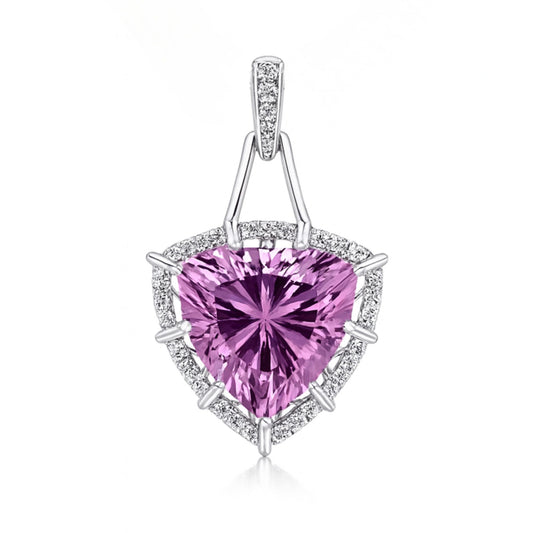14K 8.07ct Trilliant Kunzite 0.19cttw VS White Diamonds Pendant