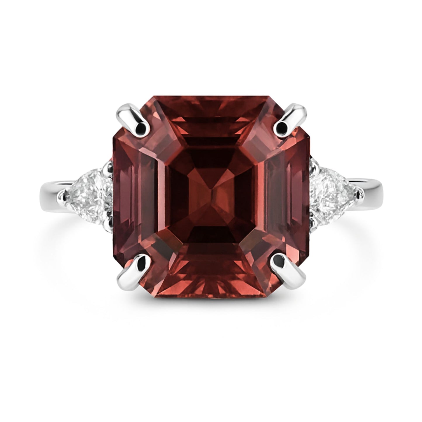 14K 11.69ct Asscher Cut Pink Zircon 0.27cttw VS Trilliant White Diamonds Ring