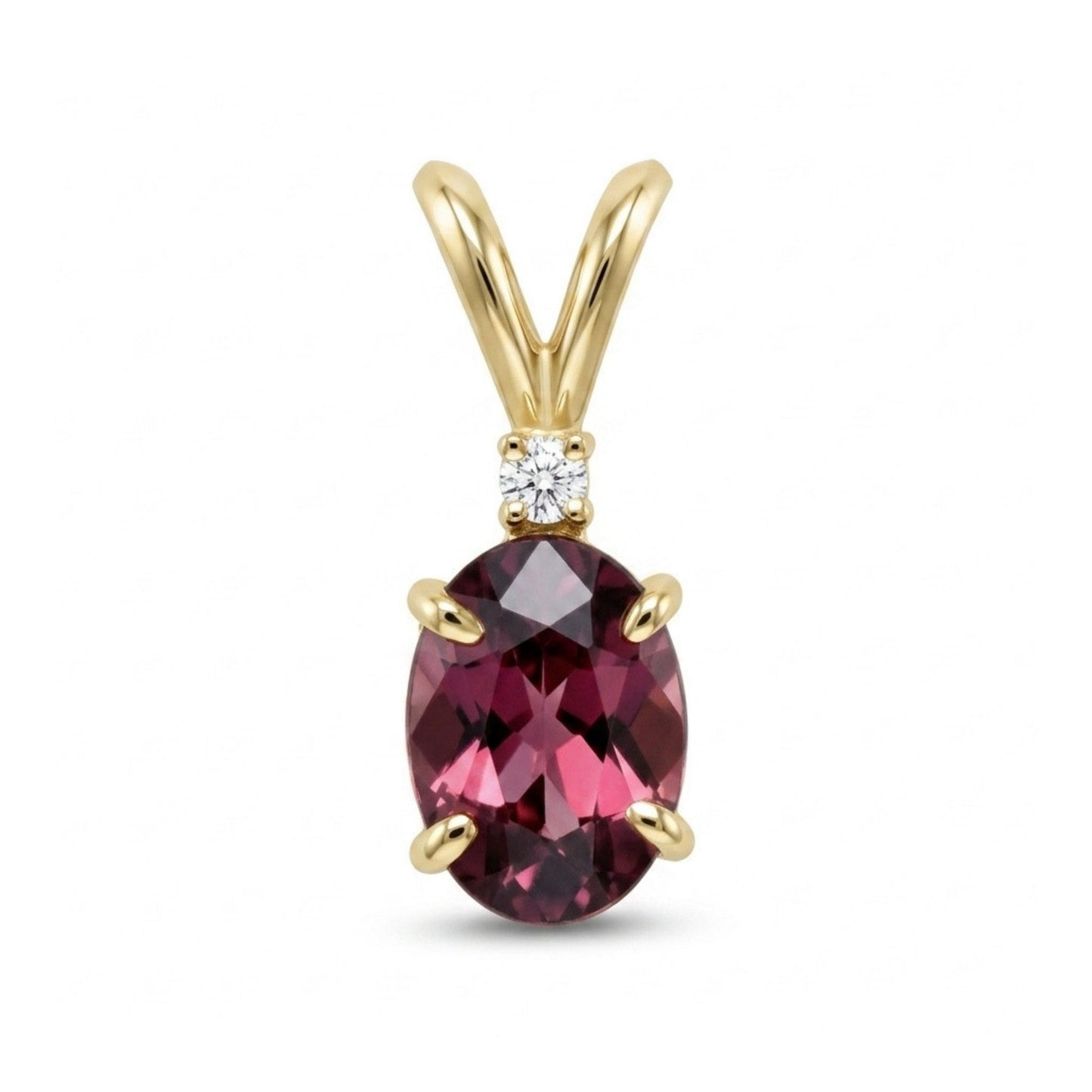 14K 1.48ct Oval Pink Zircon 0.01cttw VS White Diamonds Pendant