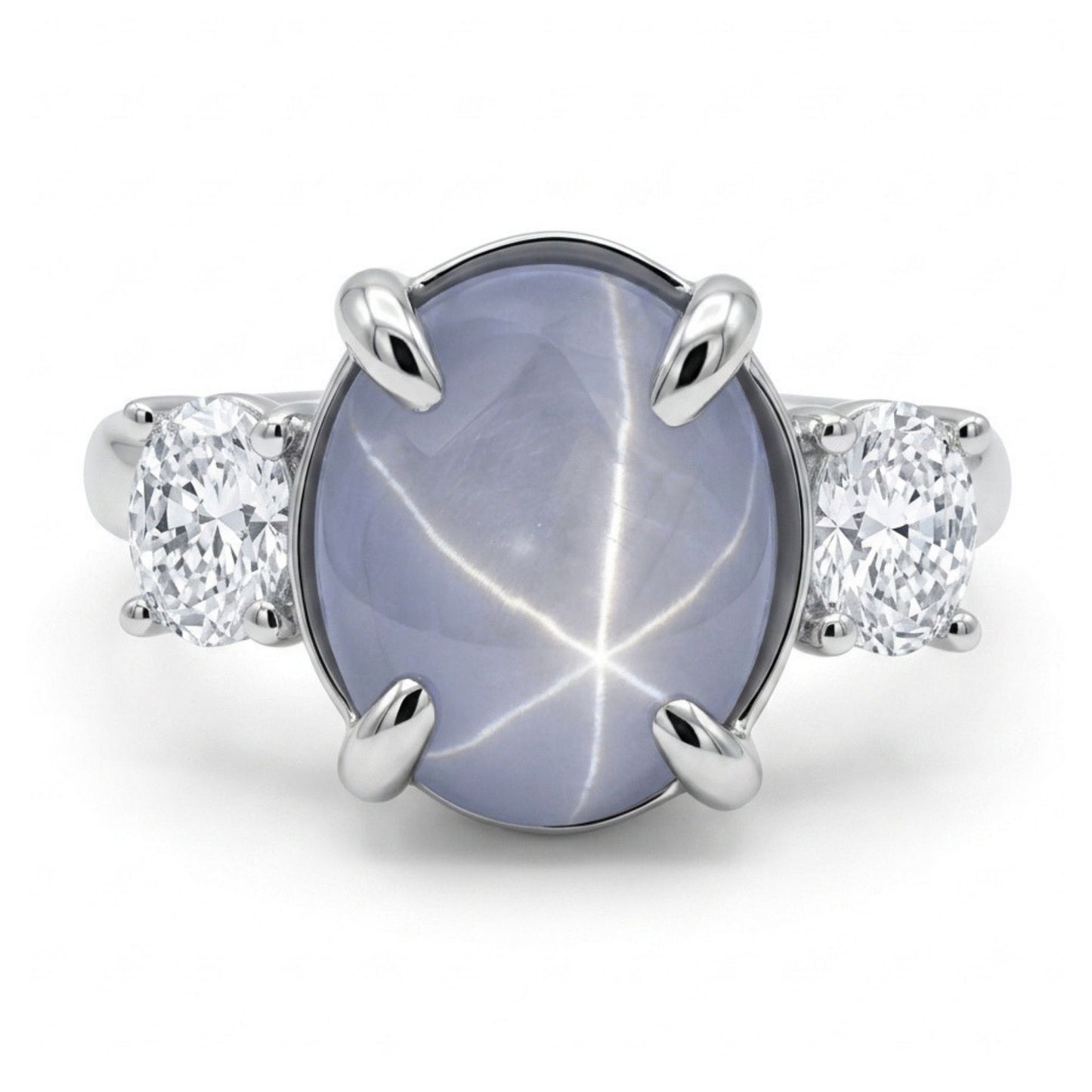 14K 6.61ct Oval Star Sapphire 0.55cttw White Diamonds Ring