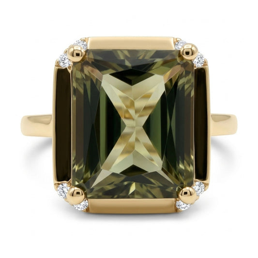 14K 4.53ct Radiant Color Change Diaspore 0.08cttw VS White Diamonds Ring