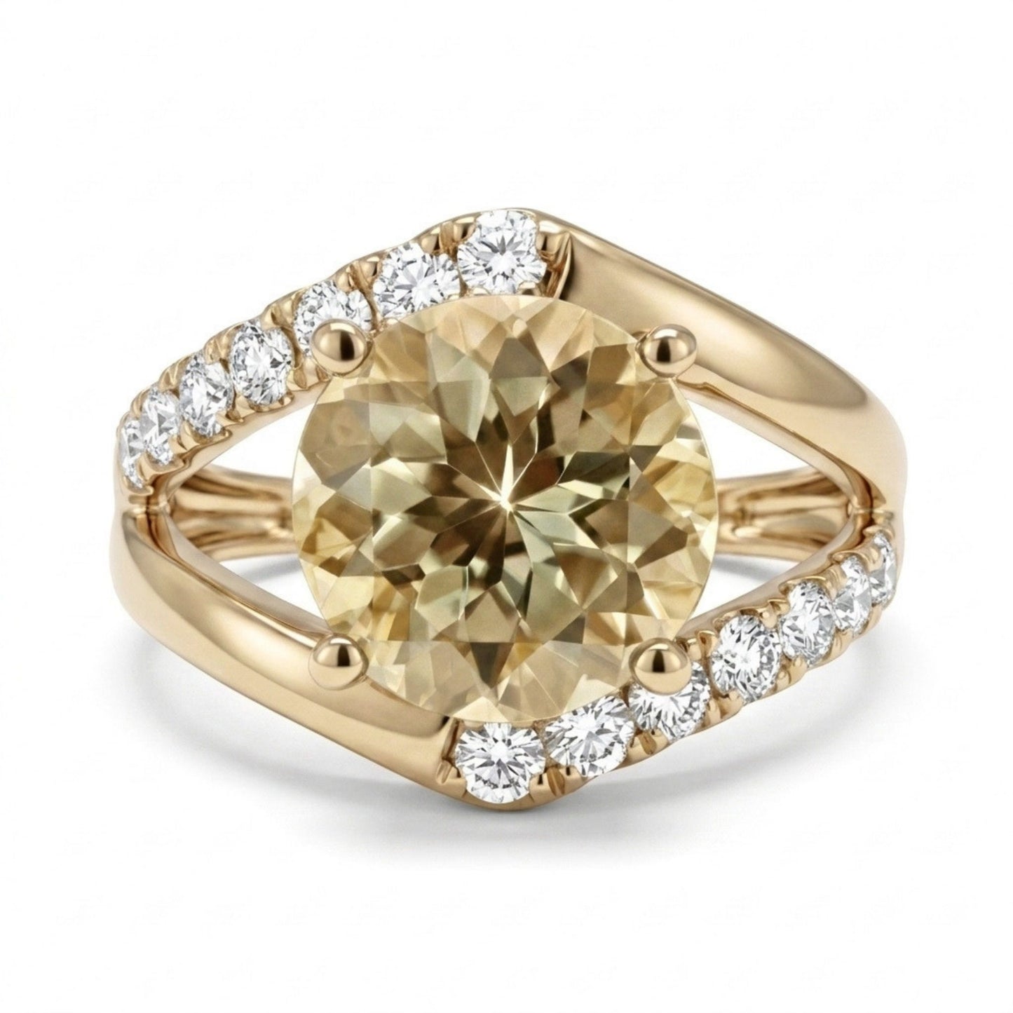 14K 2.15ct Round Color Change Diaspore 0.48cttw VS White Diamonds Ring