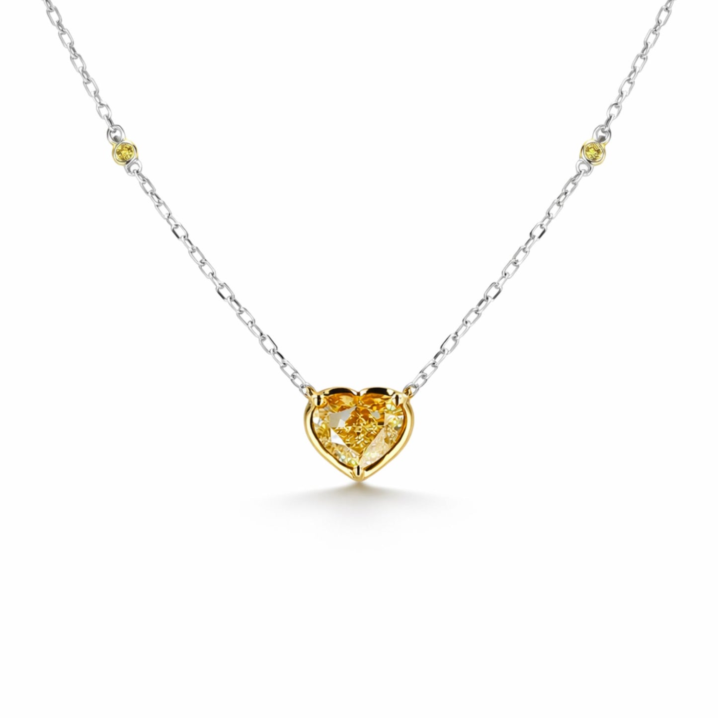 14K 1.00ct Heart Shape Yellow Diamond 0.03cttw VS White Diamonds Necklace