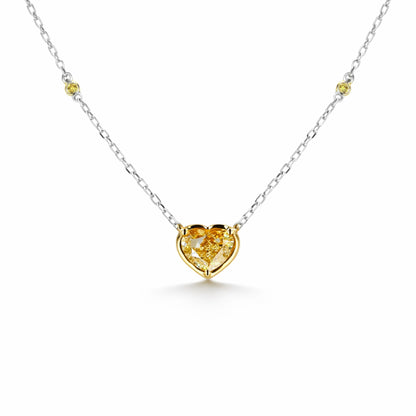 14K 1.00ct Heart Shape Yellow Diamond 0.03cttw VS White Diamonds Necklace