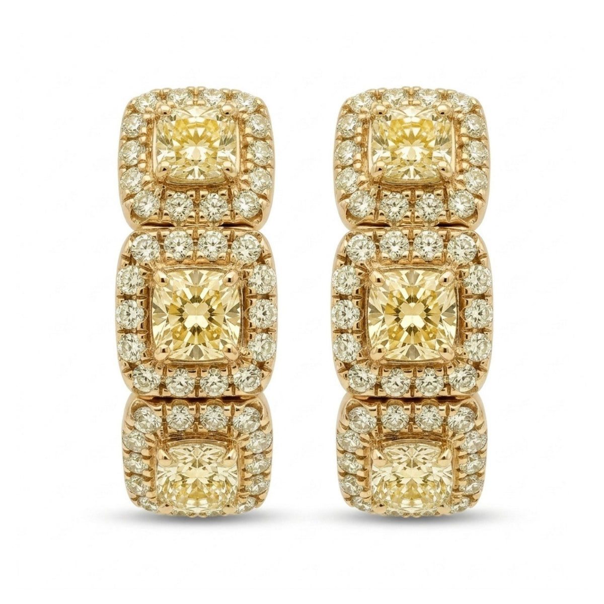 14K 1.68cttw Cushion Yellow Diamond 0.65cttw Yellow Diamonds Hoop Earrings