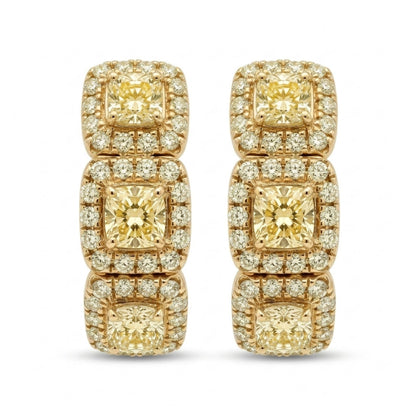 14K 1.68cttw Cushion Yellow Diamond 0.65cttw Yellow Diamonds Hoop Earrings