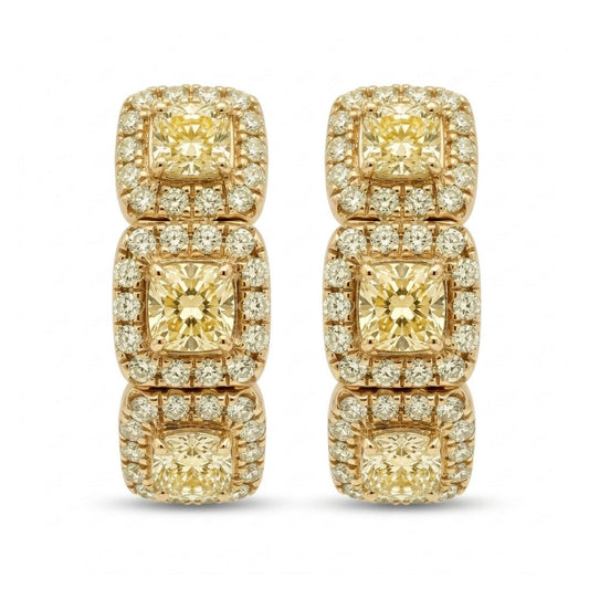 14K 1.68cttw Cushion Yellow Diamond 0.65cttw Yellow Diamonds Hoop Earrings