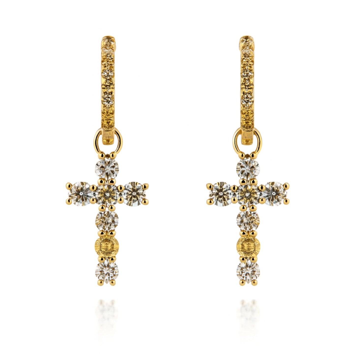 14K 1.92cttw Round Multi-Color Diamond Cross Drop Earrings