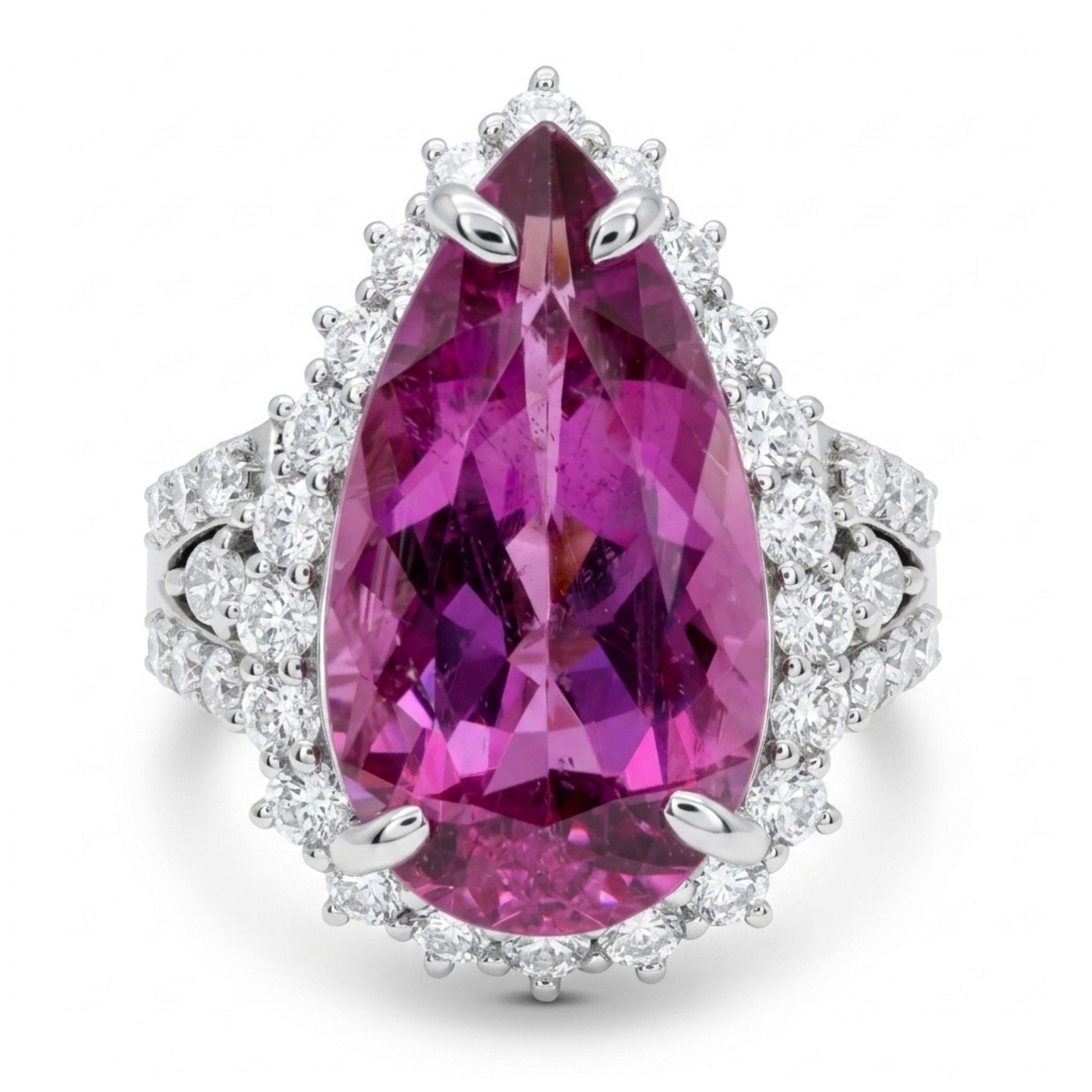 14K gold 6.80ct pear shape copper bearing tourmaline ring with VS white diamonds