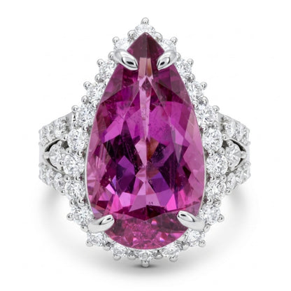 14K gold 6.80ct pear shape copper bearing tourmaline ring with VS white diamonds