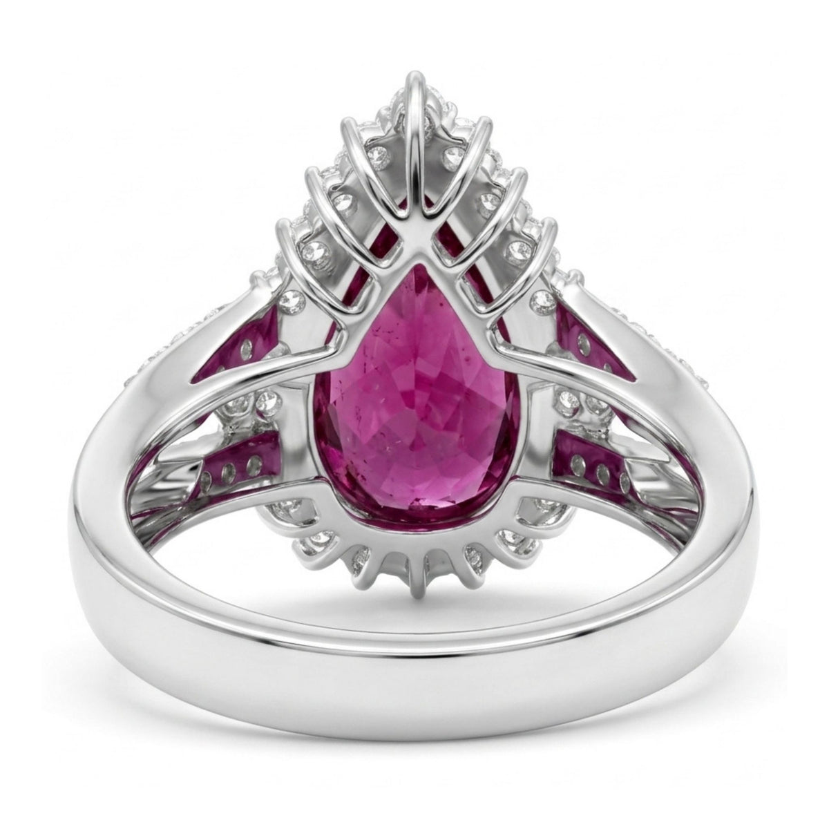 14K gold ring with 6.80ct pear shape copper bearing tourmaline and 1.29cttw VS white diamonds