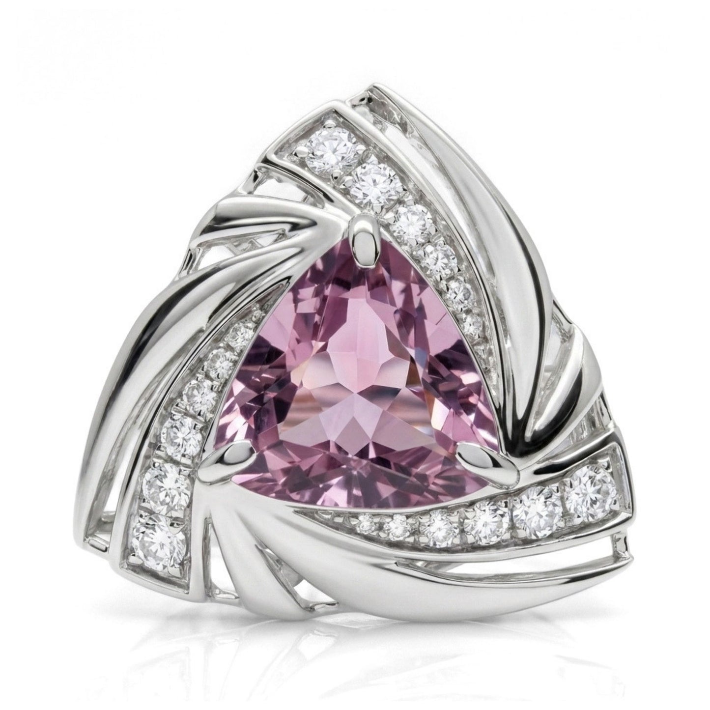 14K 2.38ct Trilliant Pink Diaspore 0.25cttw VS White Diamonds Ring