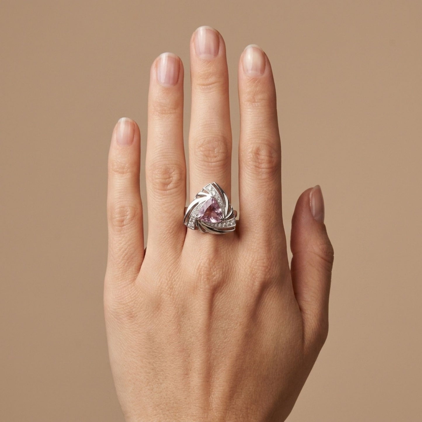 14K 2.38ct Trilliant Pink Diaspore 0.25cttw VS White Diamonds Ring