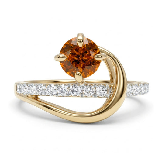 14K 0.60ct Round Mandarin Garnet 0.26cttw VS White Diamonds Ring