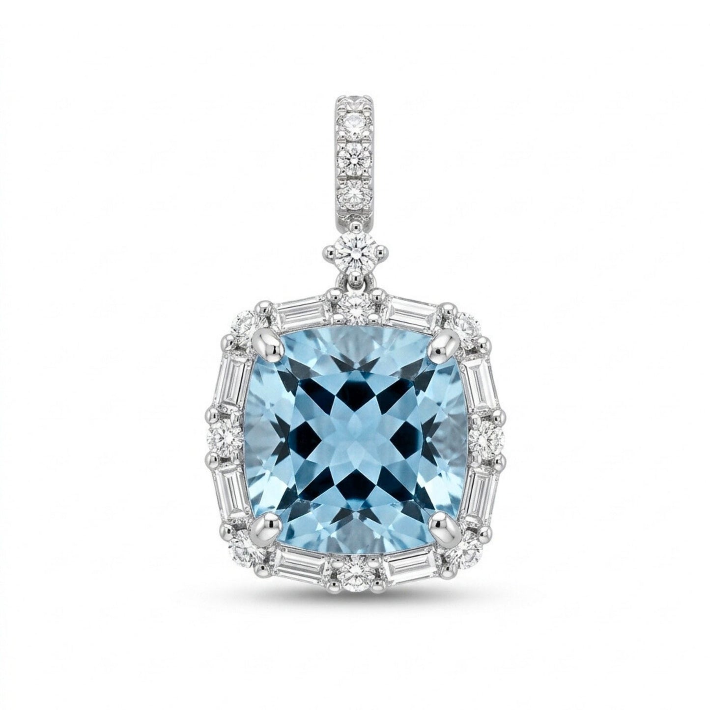 18K 3.55ct Cushion Santa Maria Aquamarine 0.76cttw White Diamonds Pendant
