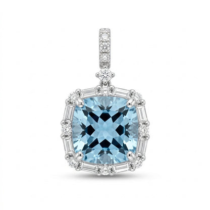 18K 3.55ct Cushion Santa Maria Aquamarine 0.76cttw White Diamonds Pendant