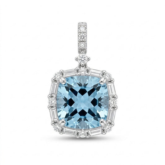 18K 3.55ct Cushion Santa Maria Aquamarine 0.76cttw White Diamonds Pendant