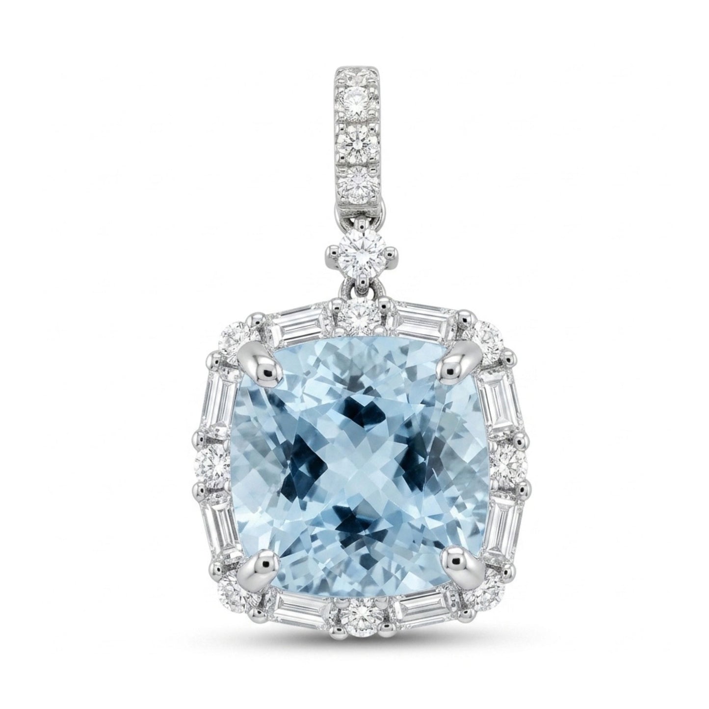 18K 3.55ct Cushion Santa Maria Aquamarine 0.76cttw White Diamonds Pendant