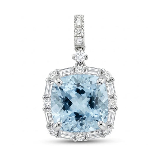 18K 3.55ct Cushion Santa Maria Aquamarine 0.76cttw White Diamonds Pendant