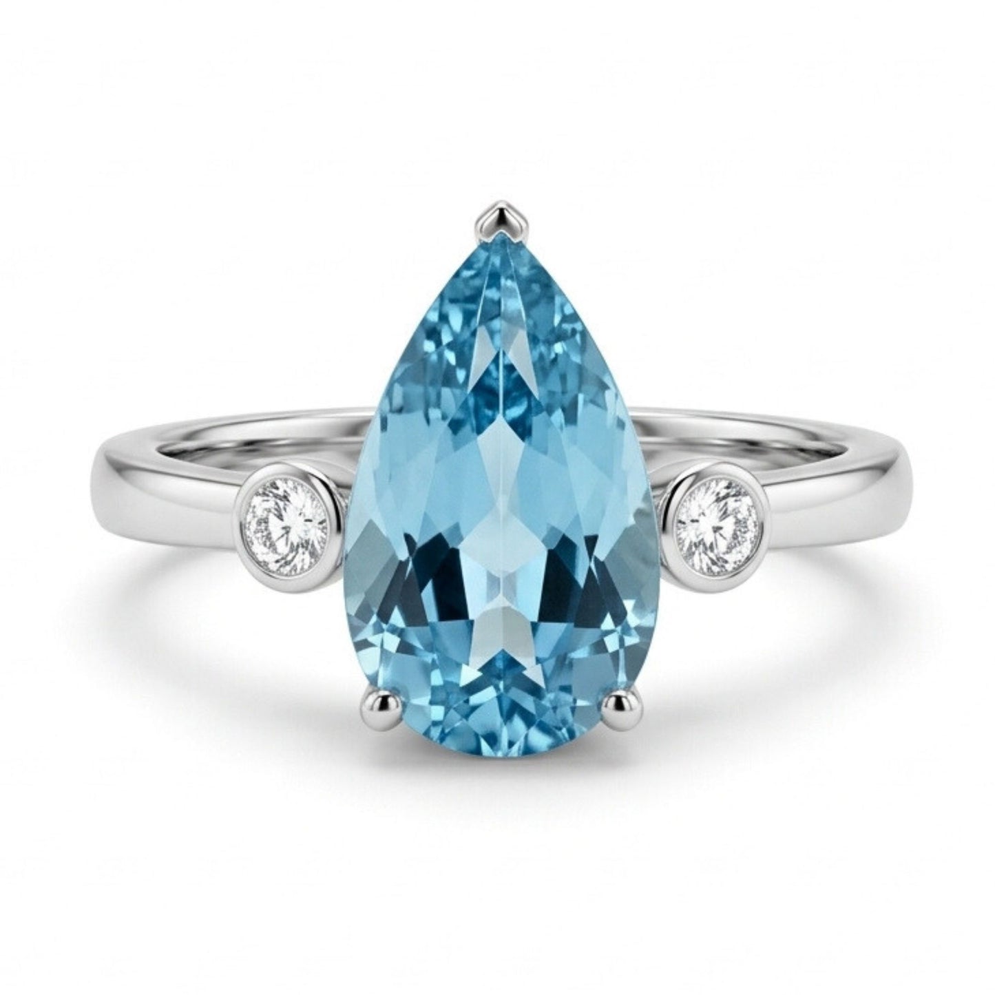 14K 2.84ct Pear Shape Santa Maria Aquamarine 0.06cttw VS White Diamonds Ring