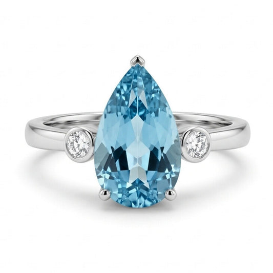 14K 2.84ct Pear Shape Santa Maria Aquamarine 0.06cttw VS White Diamonds Ring