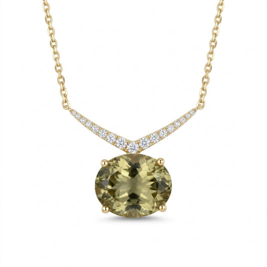14K 3.44ct Oval Color Change Diaspore 0.17cttw VS White Diamonds Necklace