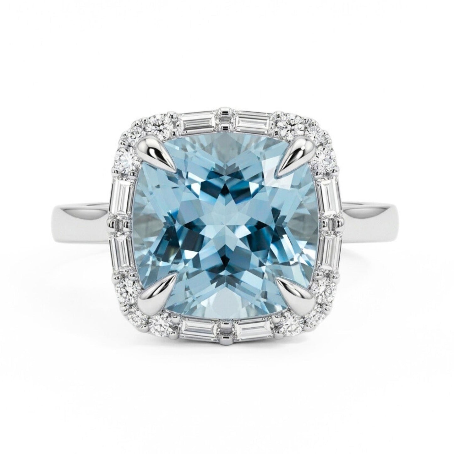 18K 3.21ct Cushion Santa Maria Aquamarine 0.41cttw White Diamonds Ring