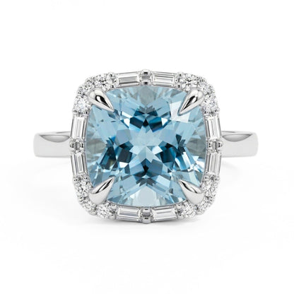 18K 3.21ct Cushion Santa Maria Aquamarine 0.41cttw White Diamonds Ring