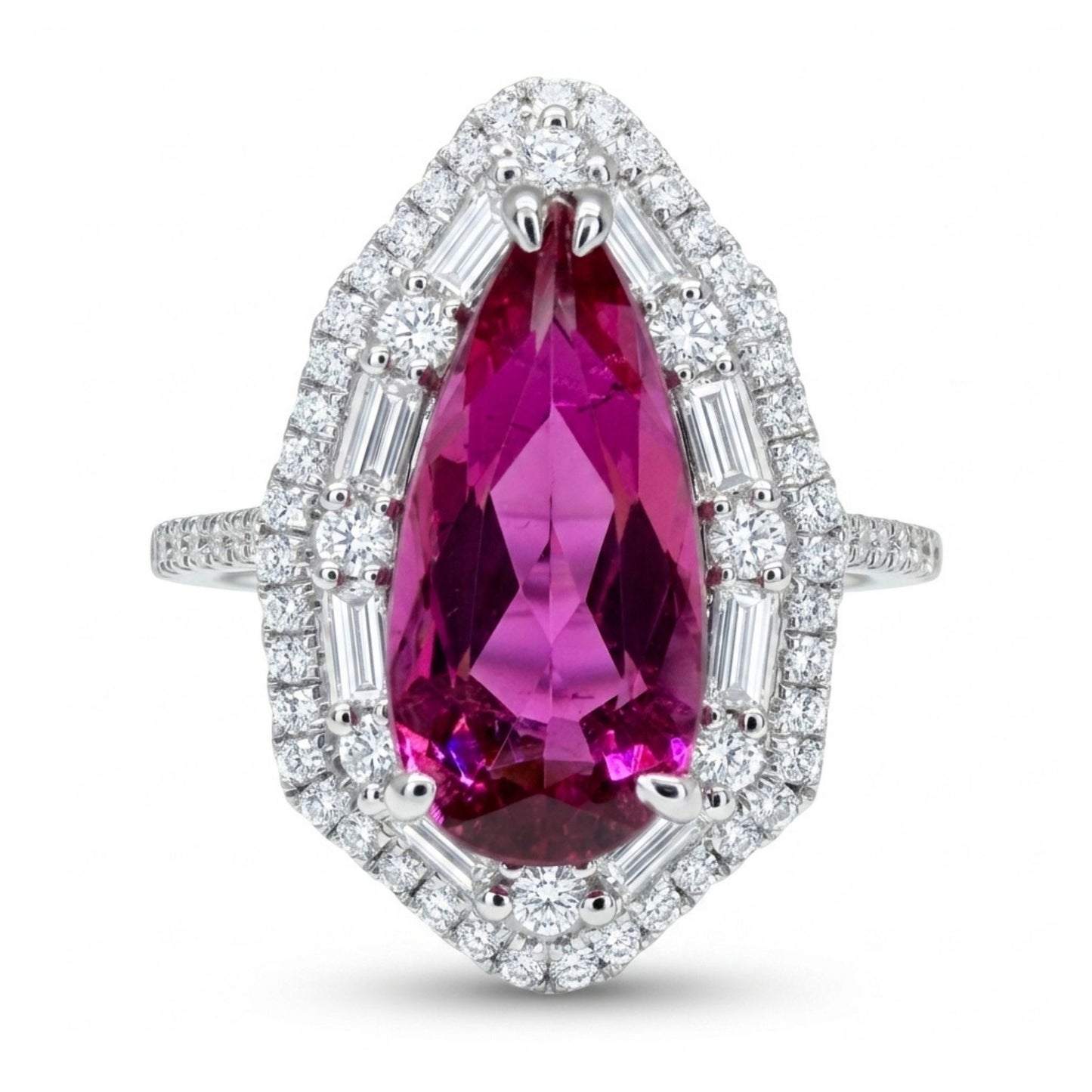 14K 2.39ct Pear Shape Copper Bearing Tourmaline 0.68cttw White Diamonds Ring