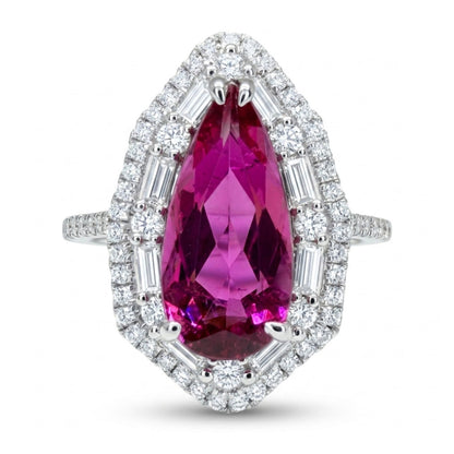 14K 2.39ct Pear Shape Copper Bearing Tourmaline 0.68cttw White Diamonds Ring