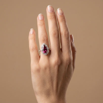 14K 2.39ct Pear Shape Copper Bearing Tourmaline 0.68cttw White Diamonds Ring