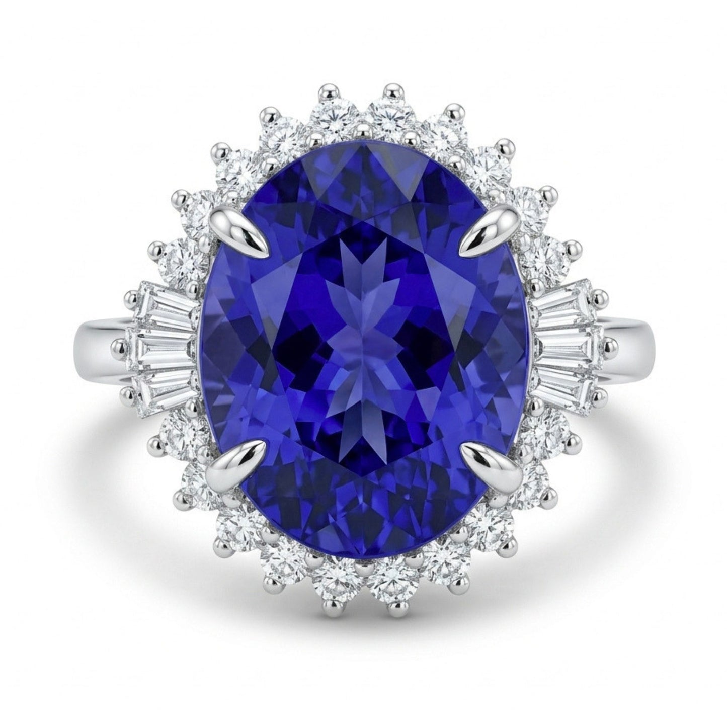 14K 7.50ct Oval Blue Wing Tanzanite 0.62cttw White Diamonds Ring