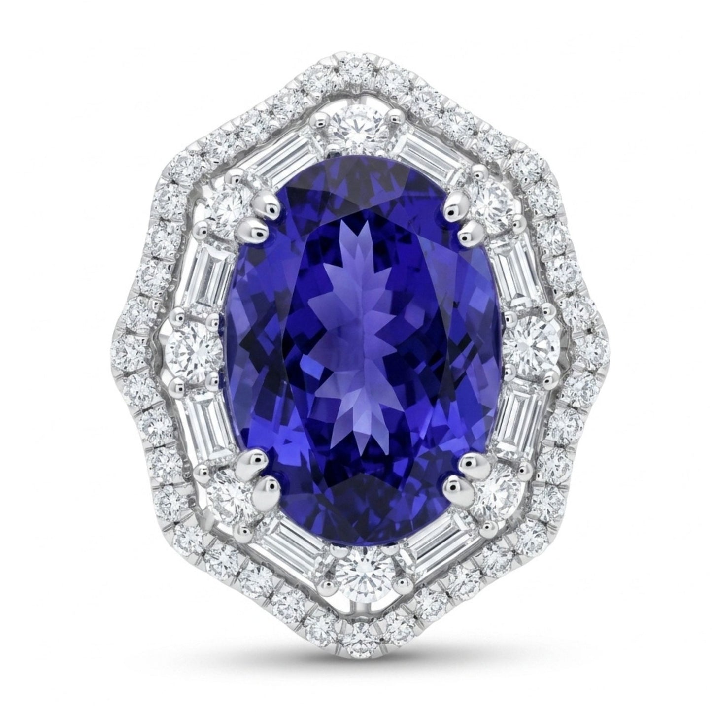 14K 7.46ct Oval Blue Wing Tanzanite 1.28cttw White Diamonds Ring