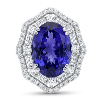 14K 7.46ct Oval Blue Wing Tanzanite 1.28cttw White Diamonds Ring