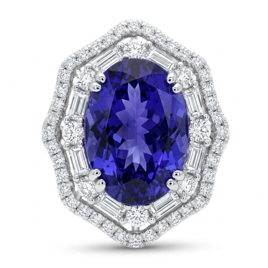 14K 7.46ct Oval Blue Wing Tanzanite 1.28cttw White Diamonds Ring