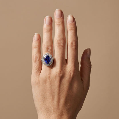 14K 7.46ct Oval Blue Wing Tanzanite 1.28cttw White Diamonds Ring