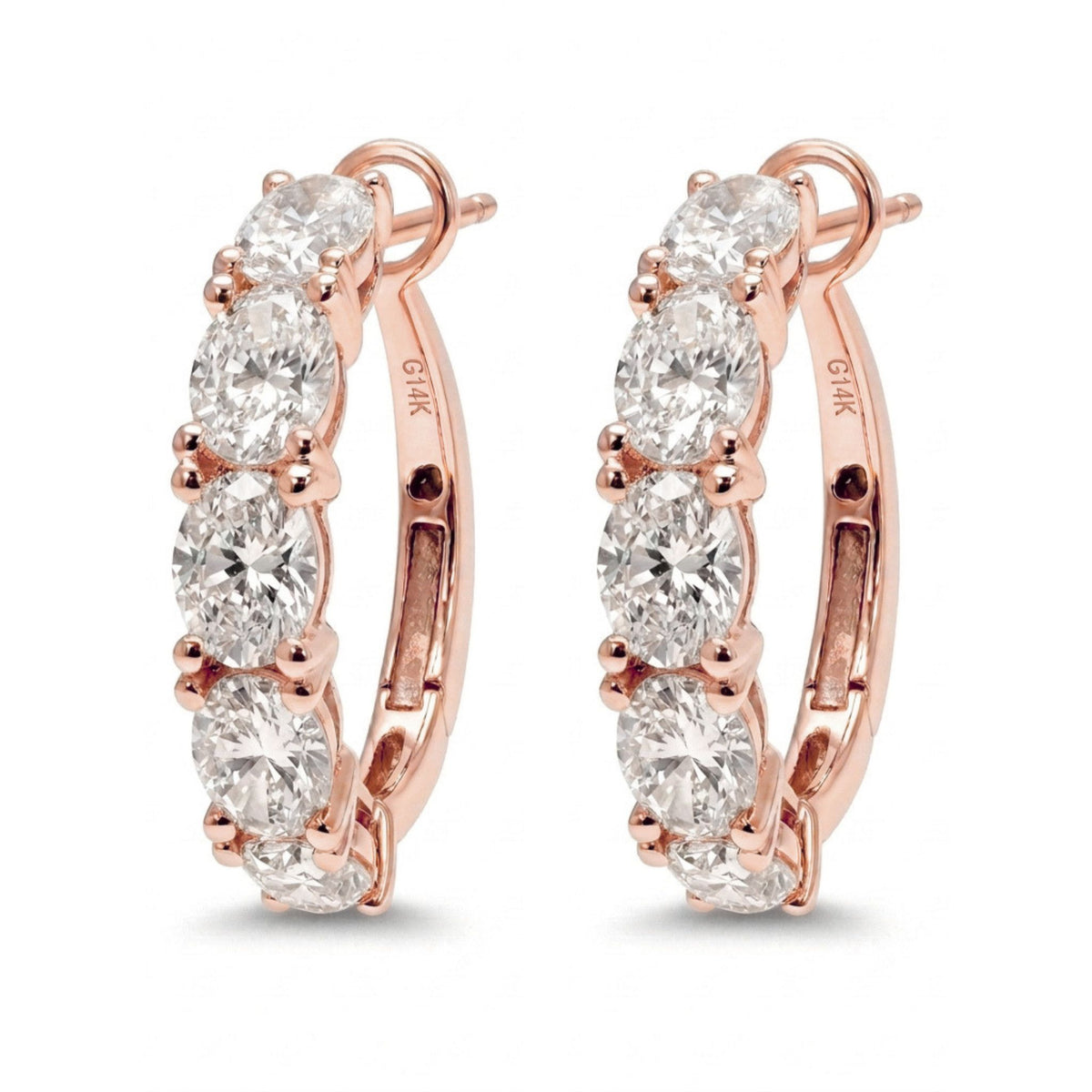 14K oval VS white diamond hoop earrings