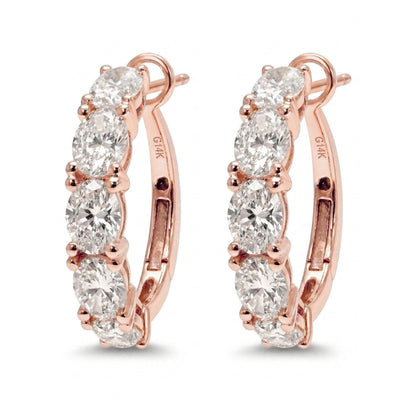 14K oval VS white diamond hoop earrings