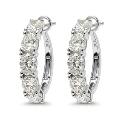 14K gold 3.00cttw oval VS white diamond hoop earrings