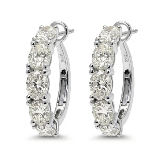 14K 3.00cttw Oval VS White Diamond Hoop Earrings