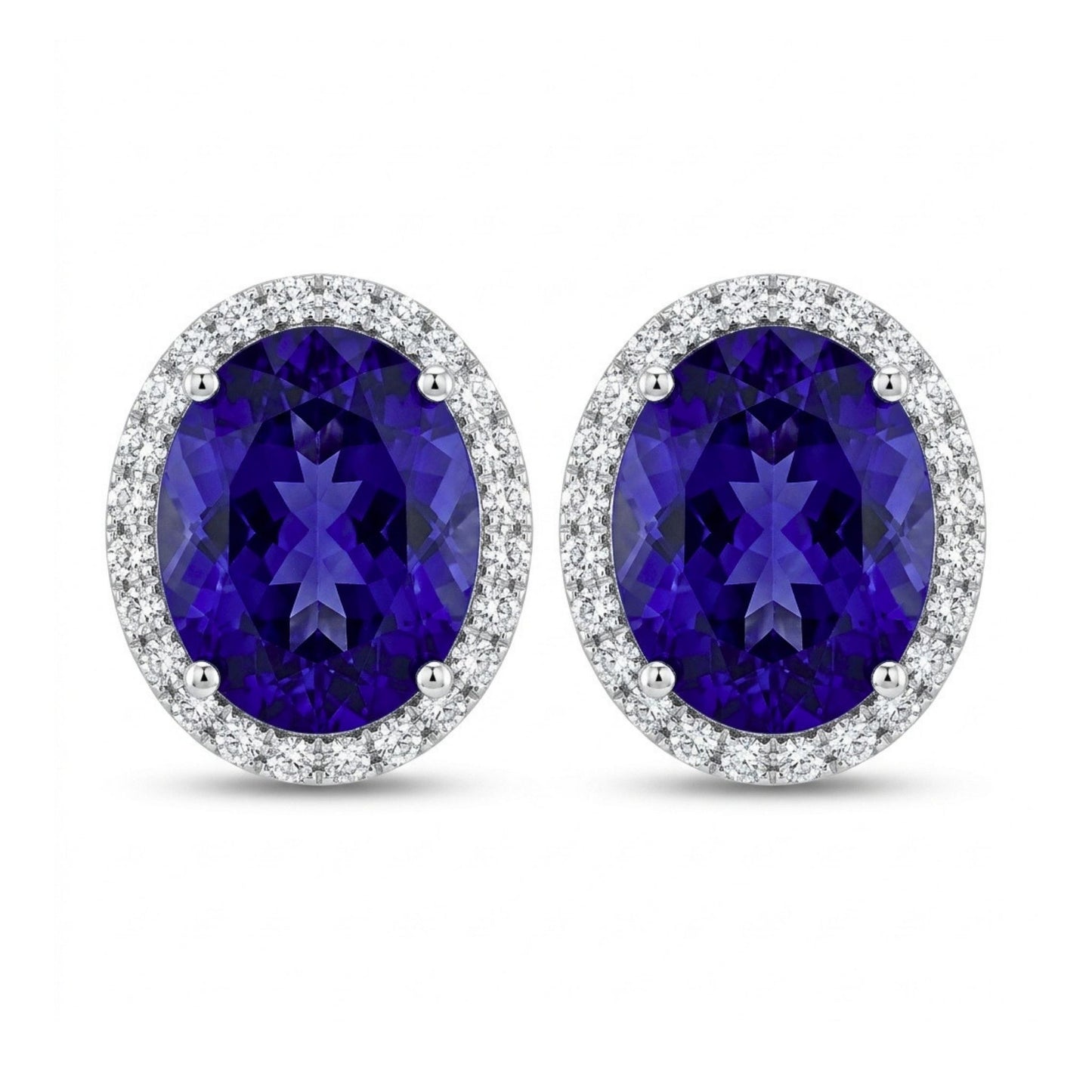 14K 16.60cttw Oval Blue Wing Tanzanite 1.00cttw VS White Diamonds Stud Earrings