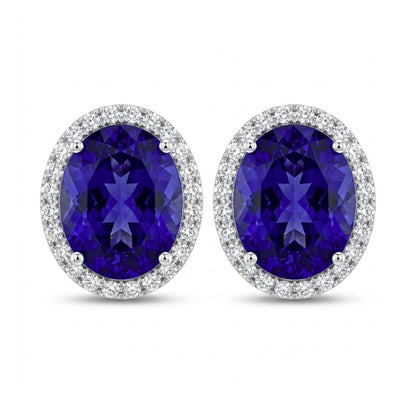 14K 16.60cttw Oval Blue Wing Tanzanite 1.00cttw VS White Diamonds Stud Earrings