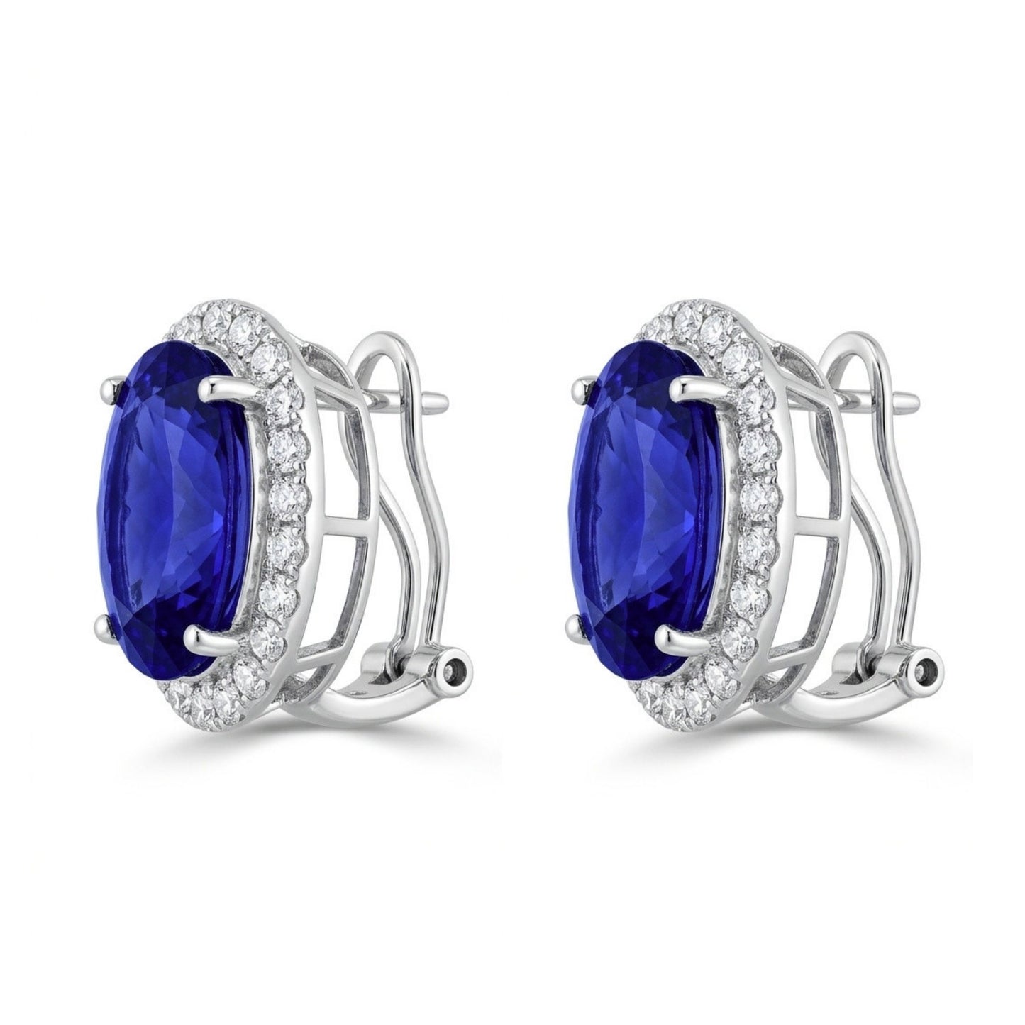 14K 16.60cttw Oval Blue Wing Tanzanite 1.00cttw VS White Diamonds Stud Earrings