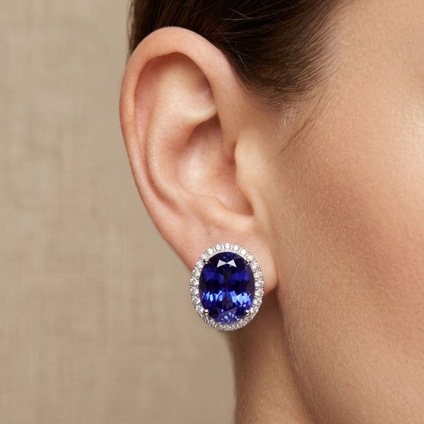 14K 16.60cttw Oval Blue Wing Tanzanite 1.00cttw VS White Diamonds Stud Earrings