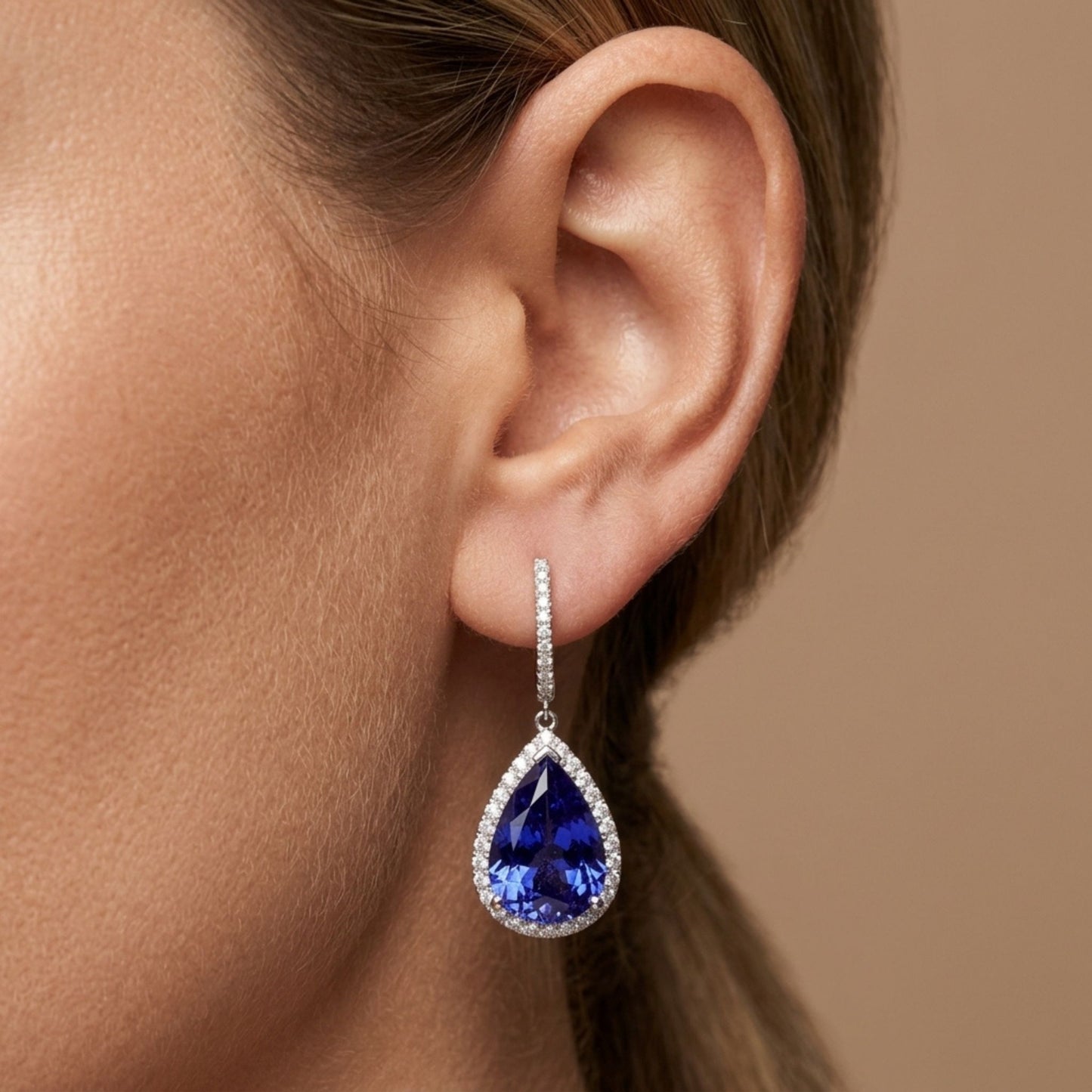 14K 15.06cttw Pear Shape Blue Wing Tanzanite 1.00cttw VS White Diamonds Drop Earrings