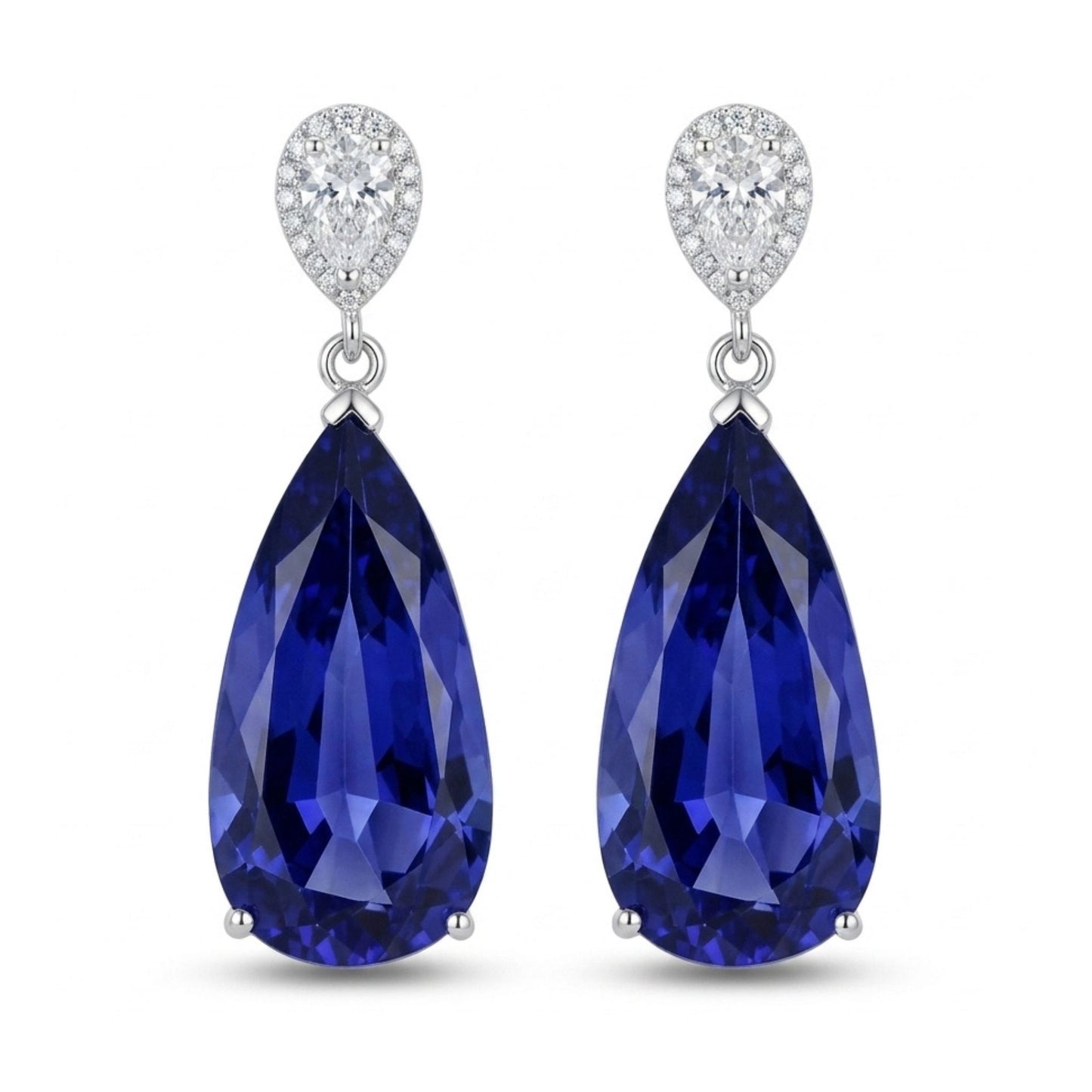14K 24.15cttw Pear Shape Blue Wing Tanzanite 0.99cttw White Diamonds Earrings