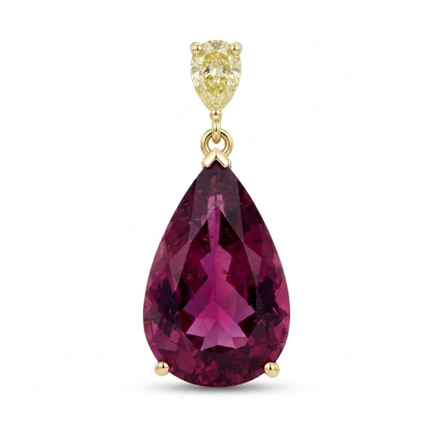 14K 10.54ct Pear Shape Copper Bearing Tourmaline 0.55ct Pear Shape VS Yellow Diamond Pendant